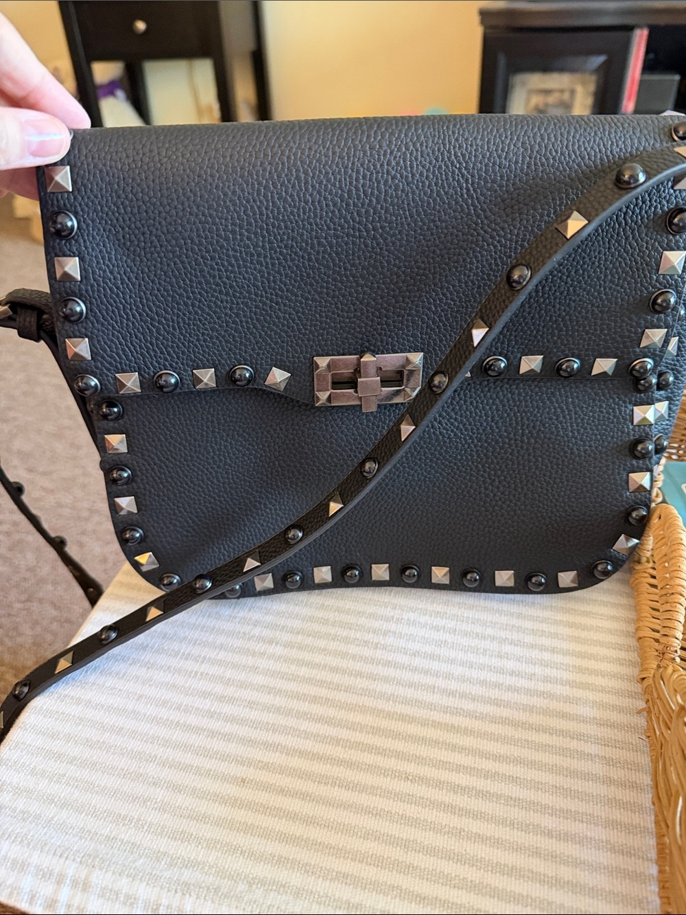 Studded Leather Crossbody Bag in Black